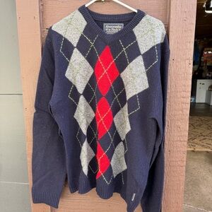 Abercrombie & Fitch Vintage Men's Navy Argyle Wool Sweater